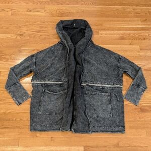 Acid-Wash Charcoal Hooded Cardigan Large